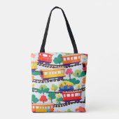 Schattigee treinen en bomen patroonblauw tote bag (Achterkant)
