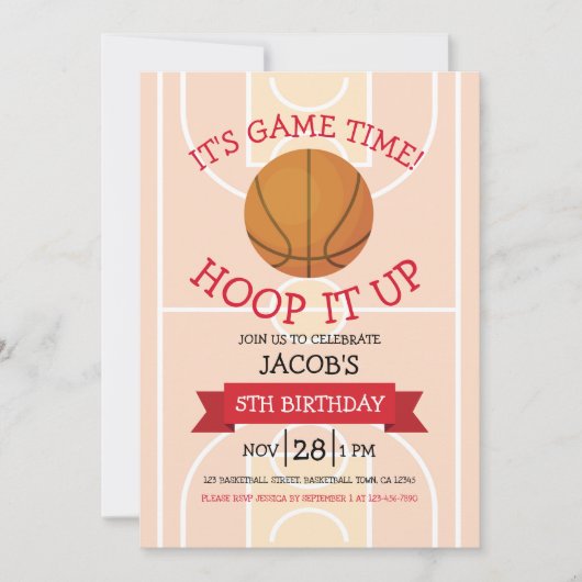 Schattigee Trendy Basketbalveld & Lint Verjaardag Kaart (Voorkant)