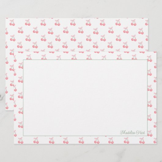 Schattigee trendy gepersonaliseerde kersen briefpapier (Voorkant / Achterkant)