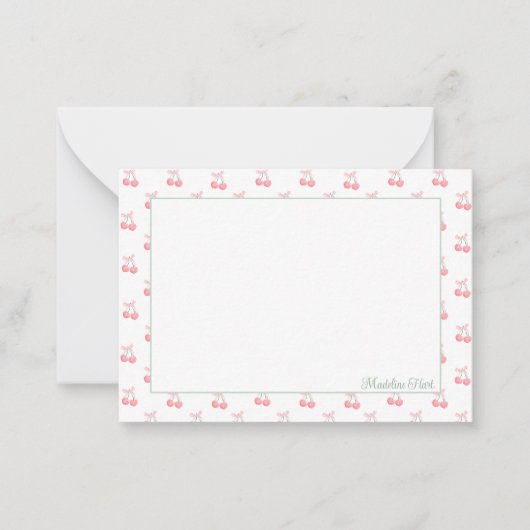 Schattigee trendy gepersonaliseerde kersen notitiekaartje (Voorkant)