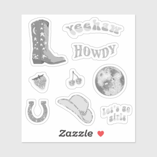 Schattigee trendy Girly Silver Cowgirl jaren 70 es Sticker (Vel)