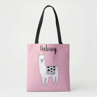 Schattigee trendy Llama schets & naam Tote Bag