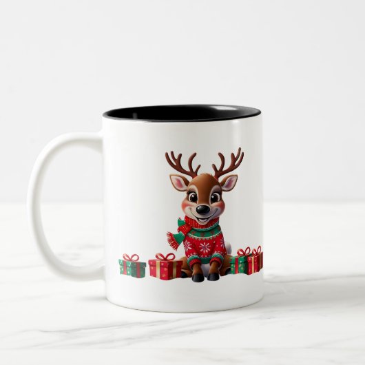 Schattigee trendy moderne Humor Grappige kerst Tweekleurige Koffiemok (Links)