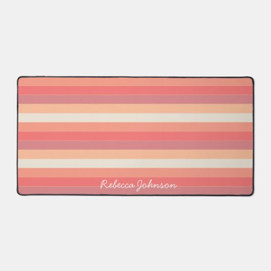 Schattigee trendy perzik roze strepen naam bureaumat (Voorkant)
