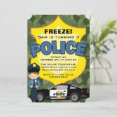 Schattigee trendy politie auto verjaardag uitnodig kaart (Staand voorkant)