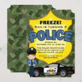 Schattigee trendy politie auto verjaardag uitnodig kaart (Voorkant / Achterkant)