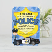 Schattigee trendy politie auto verjaardag uitnodig kaart (Staand voorkant)