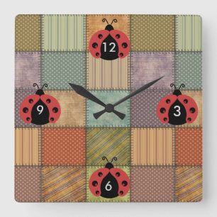 Schattigee trendy  retro lieveheersbeestje patchwo vierkante klok