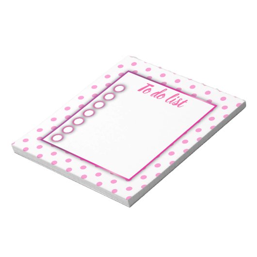 Schattigee trendy roze en witte polka dot to do li notitieblok (Linkerzijde)