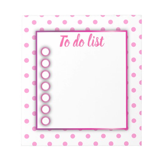 Schattigee trendy roze en witte polka dot to do li notitieblok (Voorkant)