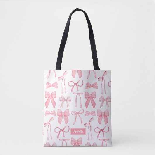 Schattigee trendy roze strik esthetische print coq tote bag (Voorkant)