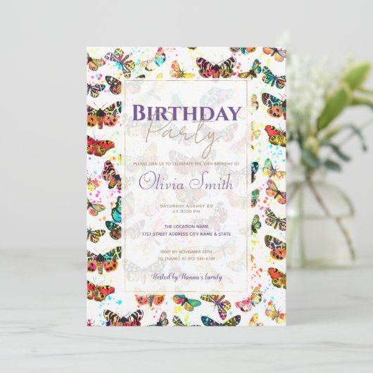 Schattigee Trendy Waterverf Vlinders Kaart (Staand voorkant)