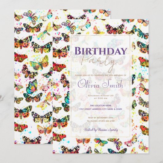 Schattigee Trendy Waterverf Vlinders Kaart (Voorkant / Achterkant)