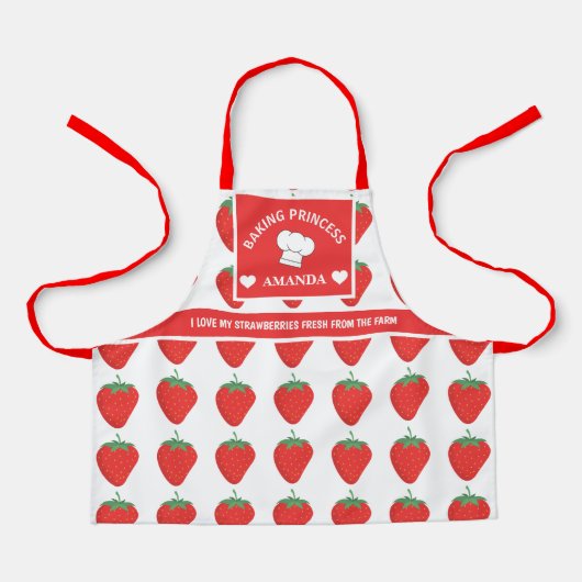 Schattigee Trendy Witte & Rode Aardbei Custom Kind Schort (Voorkant)