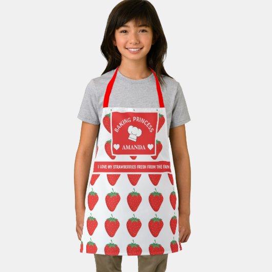 Schattigee Trendy Witte & Rode Aardbei Custom Kind Schort (Insitu)