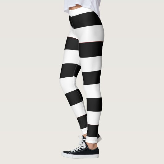 Schattigee trendy zwart-witte strepen dames leggings (Links)