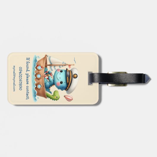 Schattigee Trex Dino Bootkapitein Bagagelabel (Achterkant horizontaal)