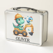 Schattigee Trex Dinosaurus Rijden Een Bouwvoertuig (Achterkant)