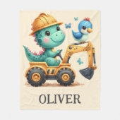 Schattigee Trex Dinosaurus Rijden Een Bouwvoertuig Fleece Deken (Voorkant)