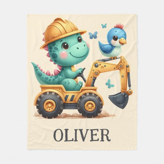 Schattigee Trex Dinosaurus Rijden Een Bouwvoertuig Fleece Deken (Voorkant)