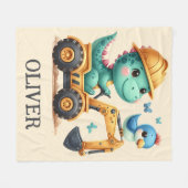 Schattigee Trex Dinosaurus Rijden Een Bouwvoertuig Fleece Deken (Voorkant (Horizontaal))