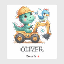 Schattigee Trex Dinosaurus Rijden Een Bouwvoertuig Sticker