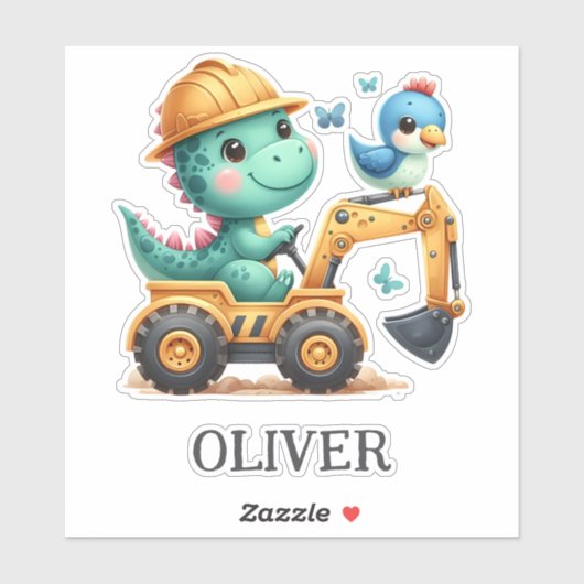 Schattigee Trex Dinosaurus Rijden Een Bouwvoertuig Sticker (Vel)