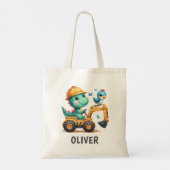 Schattigee Trex Dinosaurus Rijden Een Bouwvoertuig Tote Bag (Achterkant)