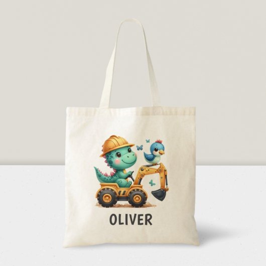 Schattigee Trex Dinosaurus Rijden Een Bouwvoertuig Tote Bag