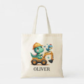 Schattigee Trex Dinosaurus Rijden Een Bouwvoertuig Tote Bag (Achterkant)