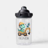 Schattigee Trex Dinosaurus Rijden Een Bouwvoertuig Waterfles (Achterkant)