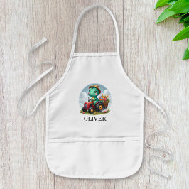 Schattigee Trex Dinosaurus Rijden Een Rode Tractor Kinder Schort