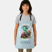 Schattigee Trex Dinosaurus Rijden Een Rode Tractor Schort (Insitu)