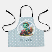 Schattigee Trex Dinosaurus Rijden Een Rode Tractor Schort (Voorkant)