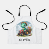 Schattigee Trex Dinosaurus Rijden Een Rode Tractor Schort (Voorkant)