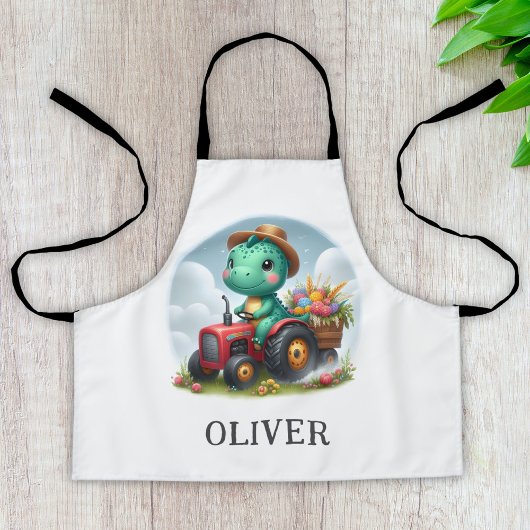 Schattigee Trex Dinosaurus Rijden Een Rode Tractor Schort