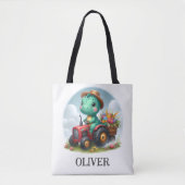 Schattigee Trex Dinosaurus Rijden Een Rode Tractor Tote Bag (Voorkant)