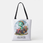Schattigee Trex Dinosaurus Rijden Een Rode Tractor Tote Bag (Achterkant)