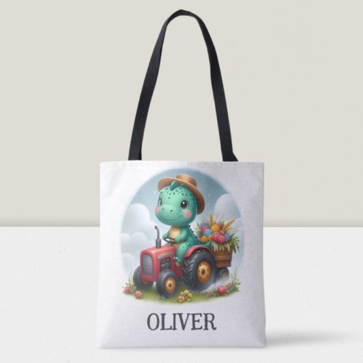 Schattigee Trex Dinosaurus Rijden Een Rode Tractor Tote Bag