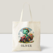 Schattigee Trex Dinosaurus Rijden Een Rode Tractor Tote Bag