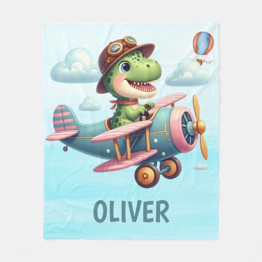 Schattigee Trex Dinosaurus Vliegen Een Charmant Vl Fleece Deken (Voorkant)