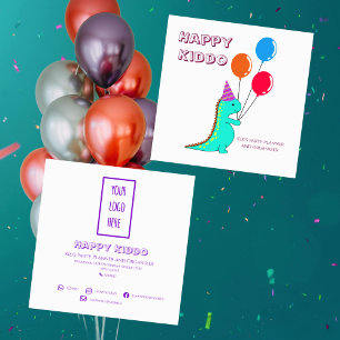 Schattigee Trex met Ballons Kind Party Planner Vierkante Visitekaartje
