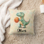 Schattigee Trex spelen basketbal gepersonaliseerd Kussen (Deken)