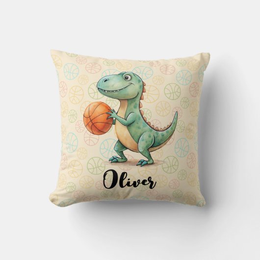Schattigee Trex spelen basketbal gepersonaliseerd Kussen (Voorkant)