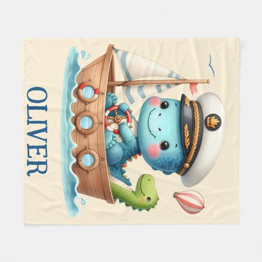 Schattigee Trex zeilboot kapitein Fleece Deken (Voorkant (Horizontaal))