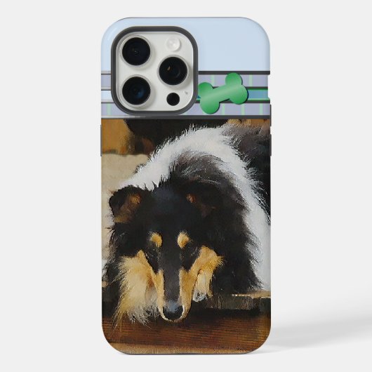 Schattigee tri kleur ruw collie hondenkunst iPhone hoesje (Achterkant)