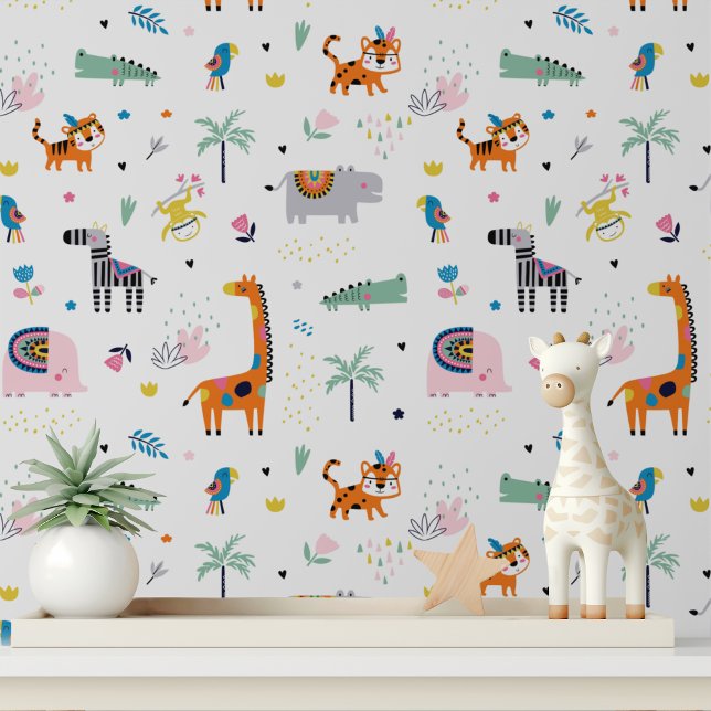 Schattigee Tribal Boho Wilde Dieren Modern Kinder  Behang (Creator heeft geüpload)