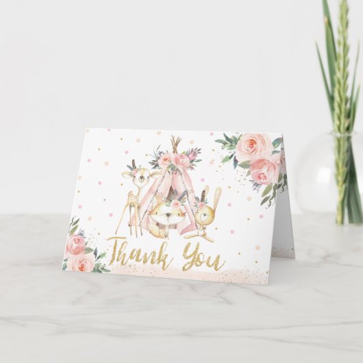 Schattigee Tribal Woodland Animals Verjaardag Baby Bedankkaart (Voorkant)