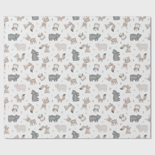 Schattigee Tribal Woodland Dieren op wit Cadeaupapier (Vlak)
