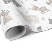 Schattigee Tribal Woodland Dieren op wit Cadeaupapier (Rol Hoek)